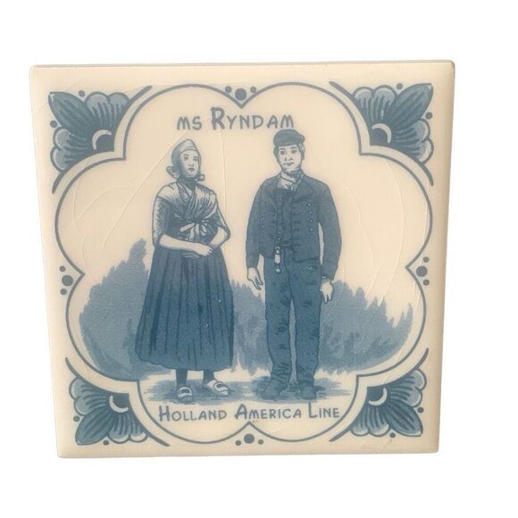 Vintage Holland America Line Delft Ms Ryndam Ceramic Tile Coaster Cruise - Picture 3 of 8